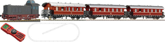 Digital starter set with V 36 diesel locomotive and 3 "Donnerbu"chse" passenger cars<br /><a href='images/pictures/Roco/41268.jpg' target='_blank'>Full size image</a>